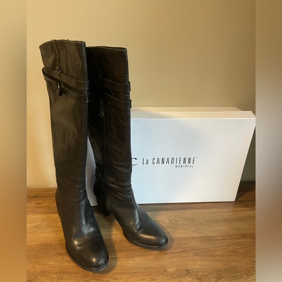 La Canadienne designer black leather knee high boots - Picture 3 of 11